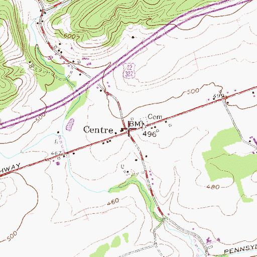 Topographic Map of Centre, PA