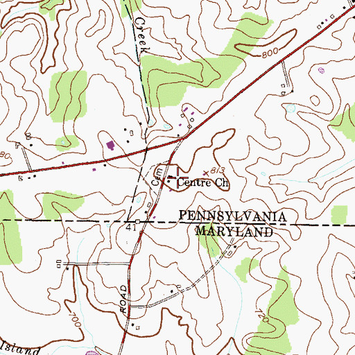 Topographic Map of Centre Church, PA