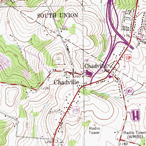 Topographic Map of Chadville, PA