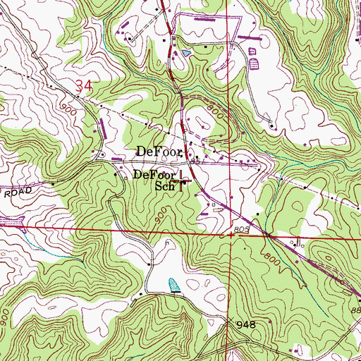 Topographic Map of DeFoor School (historical), AL