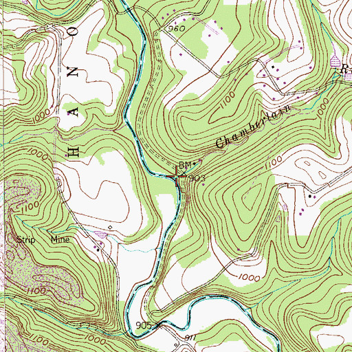 Topographic Map of Chamberlain Run, PA