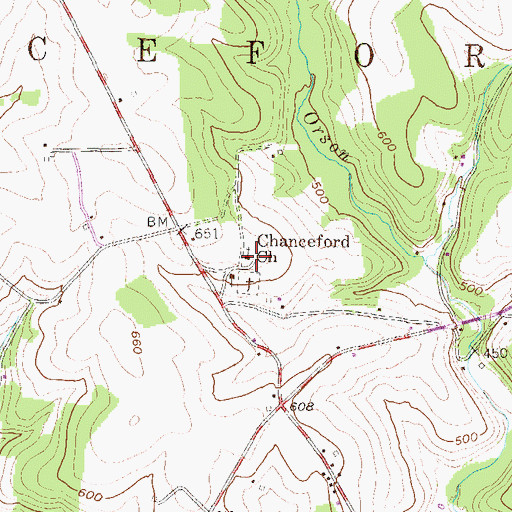 Topographic Map of Chanceford Church, PA
