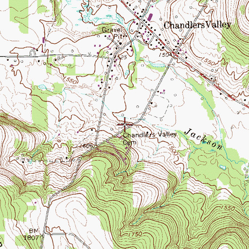 Topographic Map of Chandlers Valley Cemetery, PA