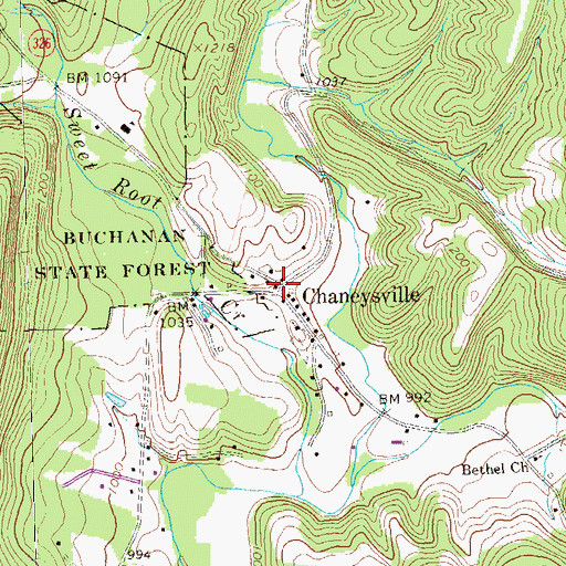 Topographic Map of Chaneysville, PA