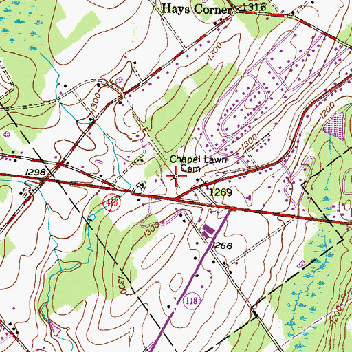 Topographic Map of Chapel Lawn Cemetery, PA
