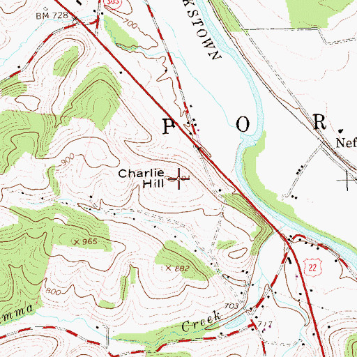 Topographic Map of Charlie Hill, PA