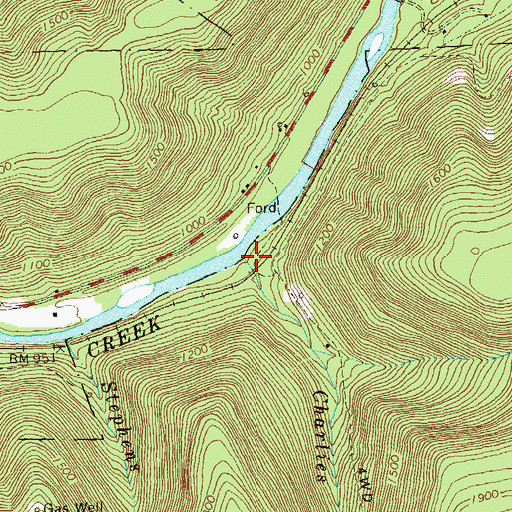 Topographic Map of Charlies Run, PA
