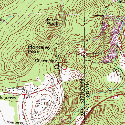 Topographic Map of Charmian, PA