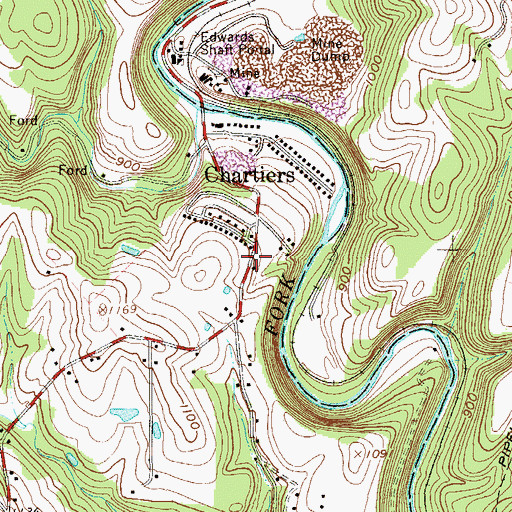 Topographic Map of Chartiers, PA