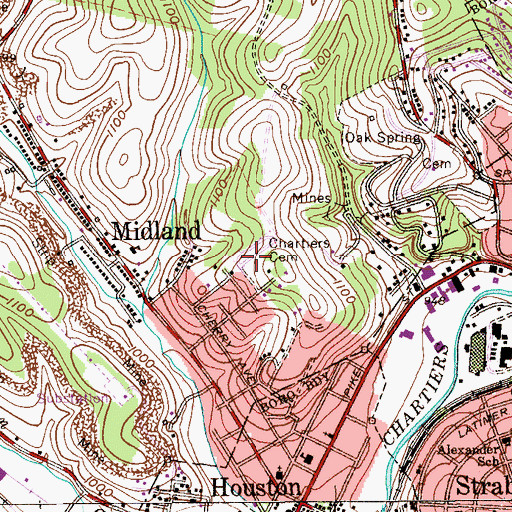 Topographic Map of Chartiers Cemetery, PA