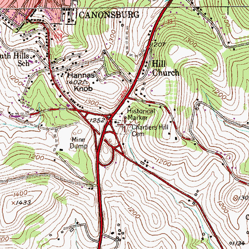 Topographic Map of Chartiers Hill Cemetery, PA