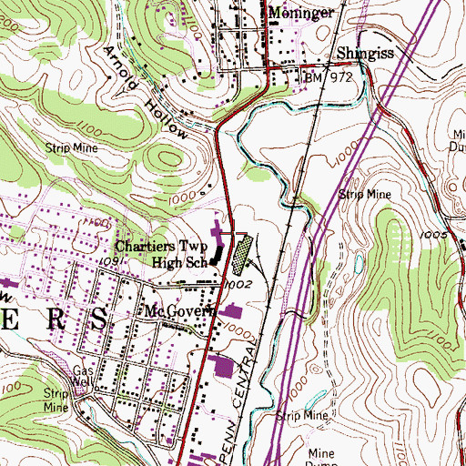 Topographic Map of Chartiers Township High School, PA