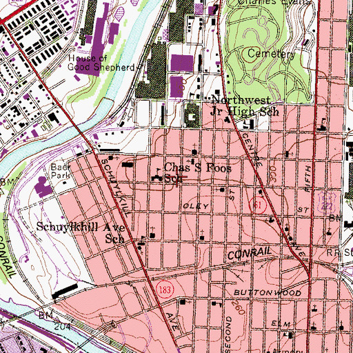 Topographic Map of Charles S Foos School, PA