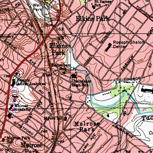 Topographic Map of Chelteham High School, PA