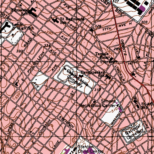 Topographic Map of Chelten Hills Cemetery, PA