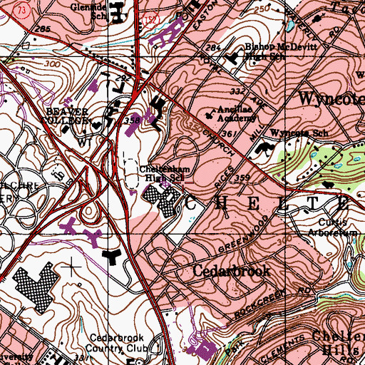 Topographic Map of Cheltenham High School, PA