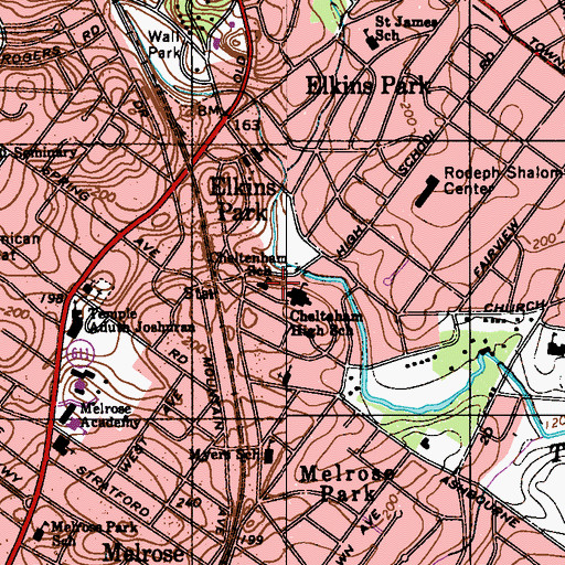 Topographic Map of Cheltenham School, PA