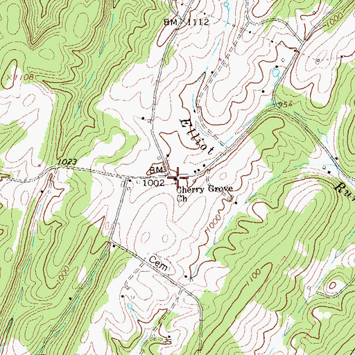 Topographic Map of Cherry Grove Church, PA