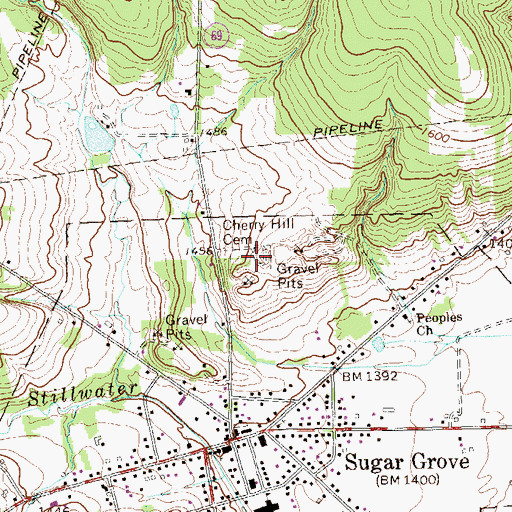 Topographic Map of Cherry Hill Cemetery, PA