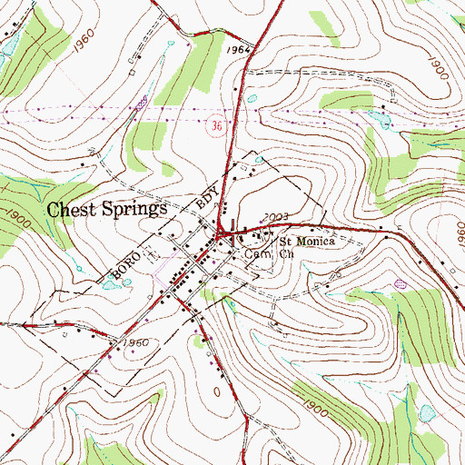 Topographic Map of Chest Springs, PA