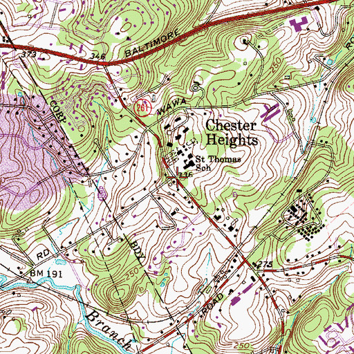Topographic Map of Chester Heights, PA