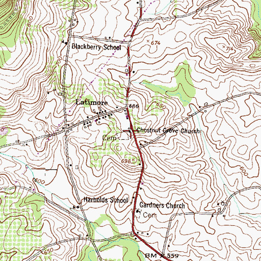 Topographic Map of Chestnut Grove Church, PA