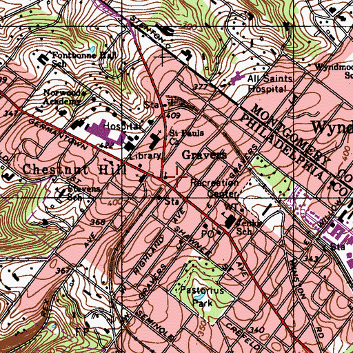 Topographic Map of Chestnut Hill, PA