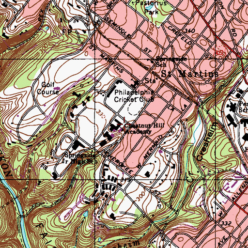 Topographic Map of Chestnut Hill Academy, PA