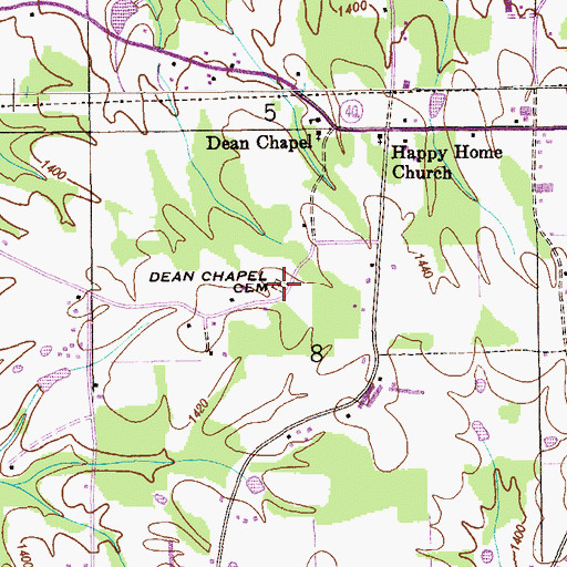 Topographic Map of Dean Chapel Cemetery, AL