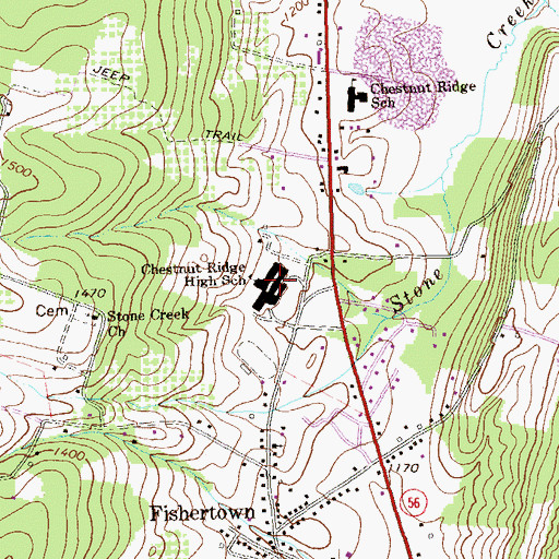 Topographic Map of Chestnut Ridge High School, PA