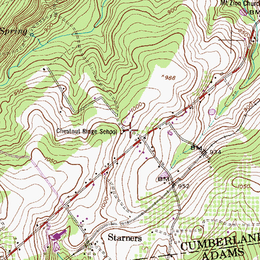 Topographic Map of Chestnut Ridge School, PA