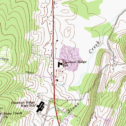 Topographic Map of Chestnut Ridge School, PA