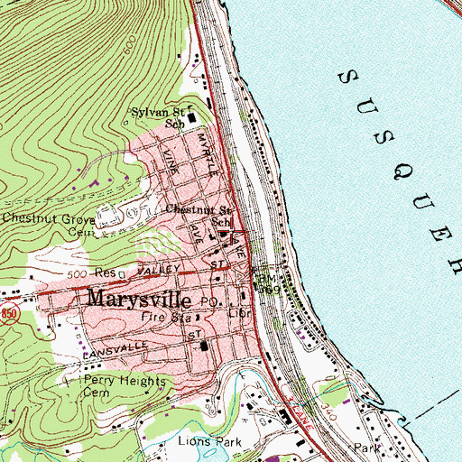 Topographic Map of Chestnut Street School, PA