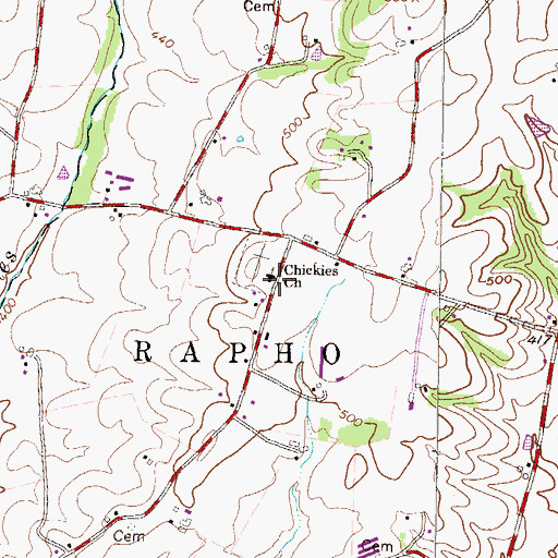 Topographic Map of Chickies Church, PA