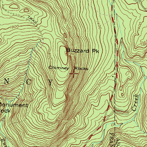 Topographic Map of Chimney Rocks, PA