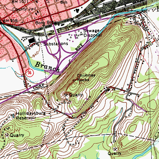 Topographic Map of Chimney Rocks, PA