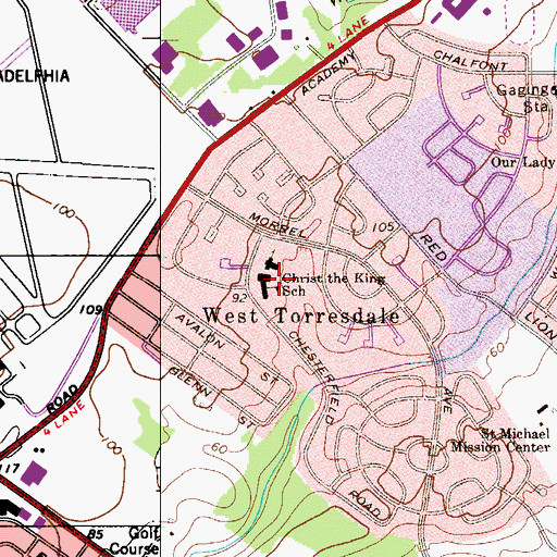 Topographic Map of Christ the King School, PA
