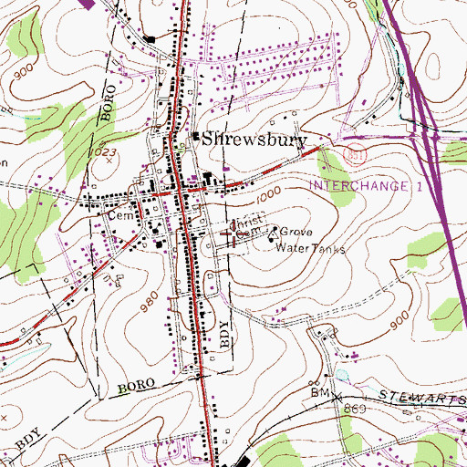 Topographic Map of Christ Cemetery, PA