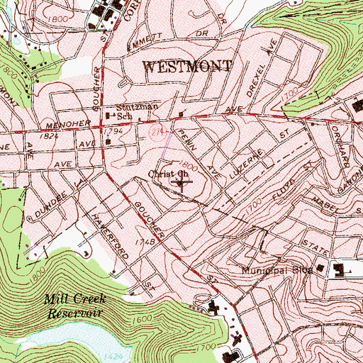 Topographic Map of Christ Church, PA