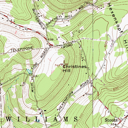 Topographic Map of Christines Hill, PA