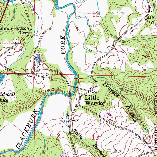 Topographic Map of Deavers Branch, AL