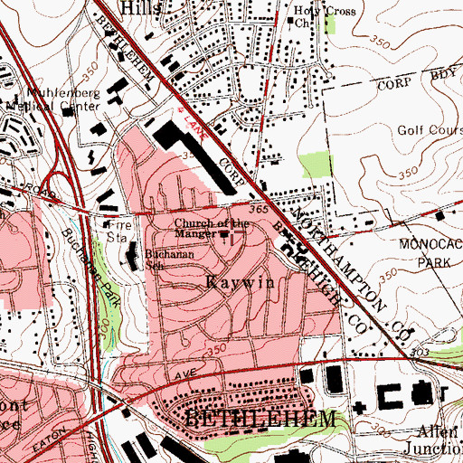 Topographic Map of Church of the Manger, PA