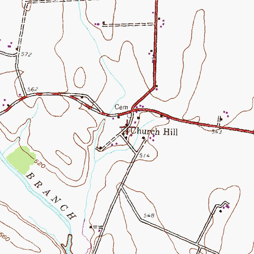 Topographic Map of Church Hill, PA