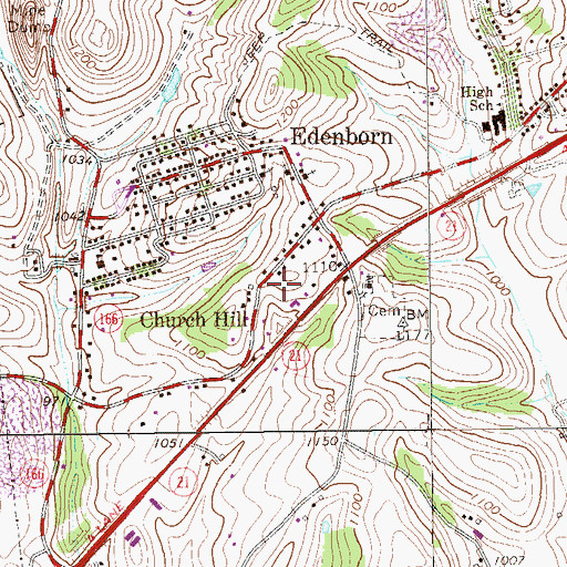 Topographic Map of Church Hill, PA