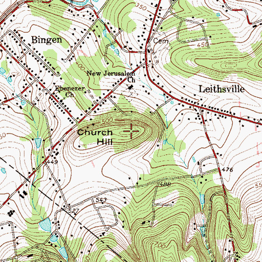 Topographic Map of Church Hill, PA