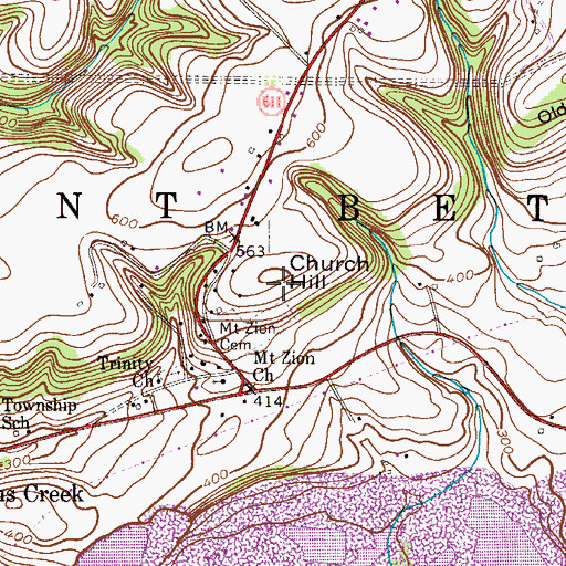 Topographic Map of Church Hill, PA