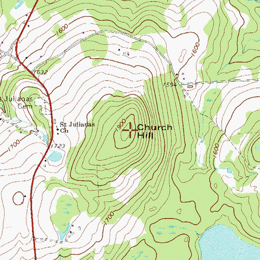 Topographic Map of Church Hill, PA
