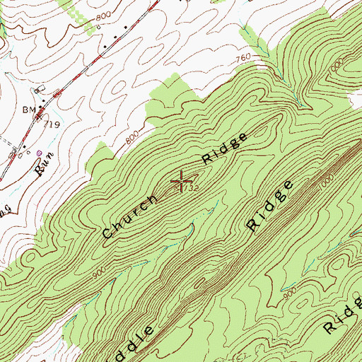 Topographic Map of Church Ridge, PA