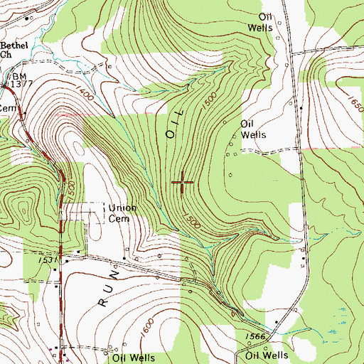 Topographic Map of Church Run Oil Field, PA