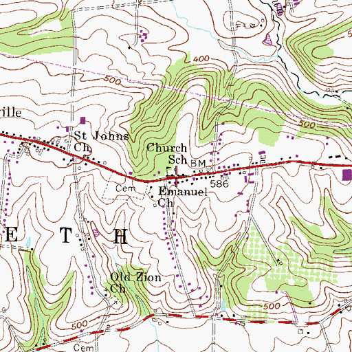 Topographic Map of Church School, PA